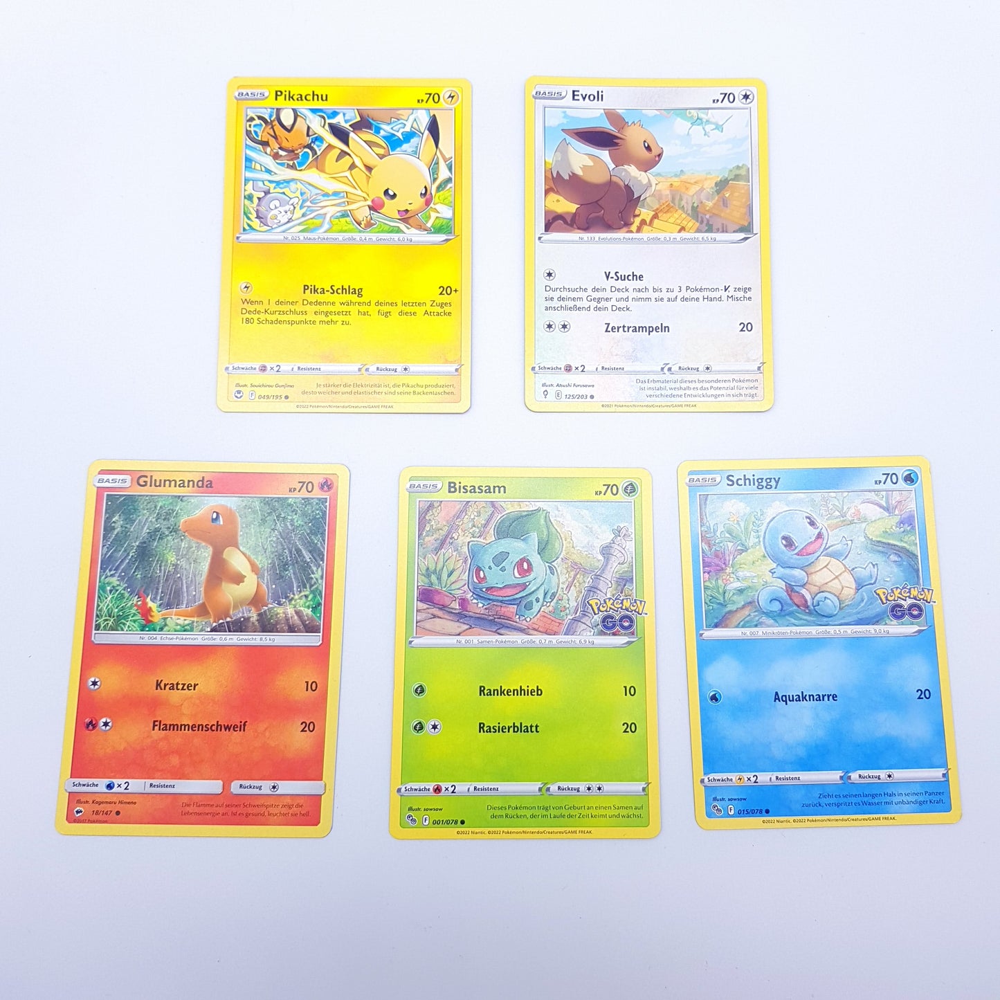 Pokemon Karten - Pikachu Evoli Glumand Bisasam Schiggy