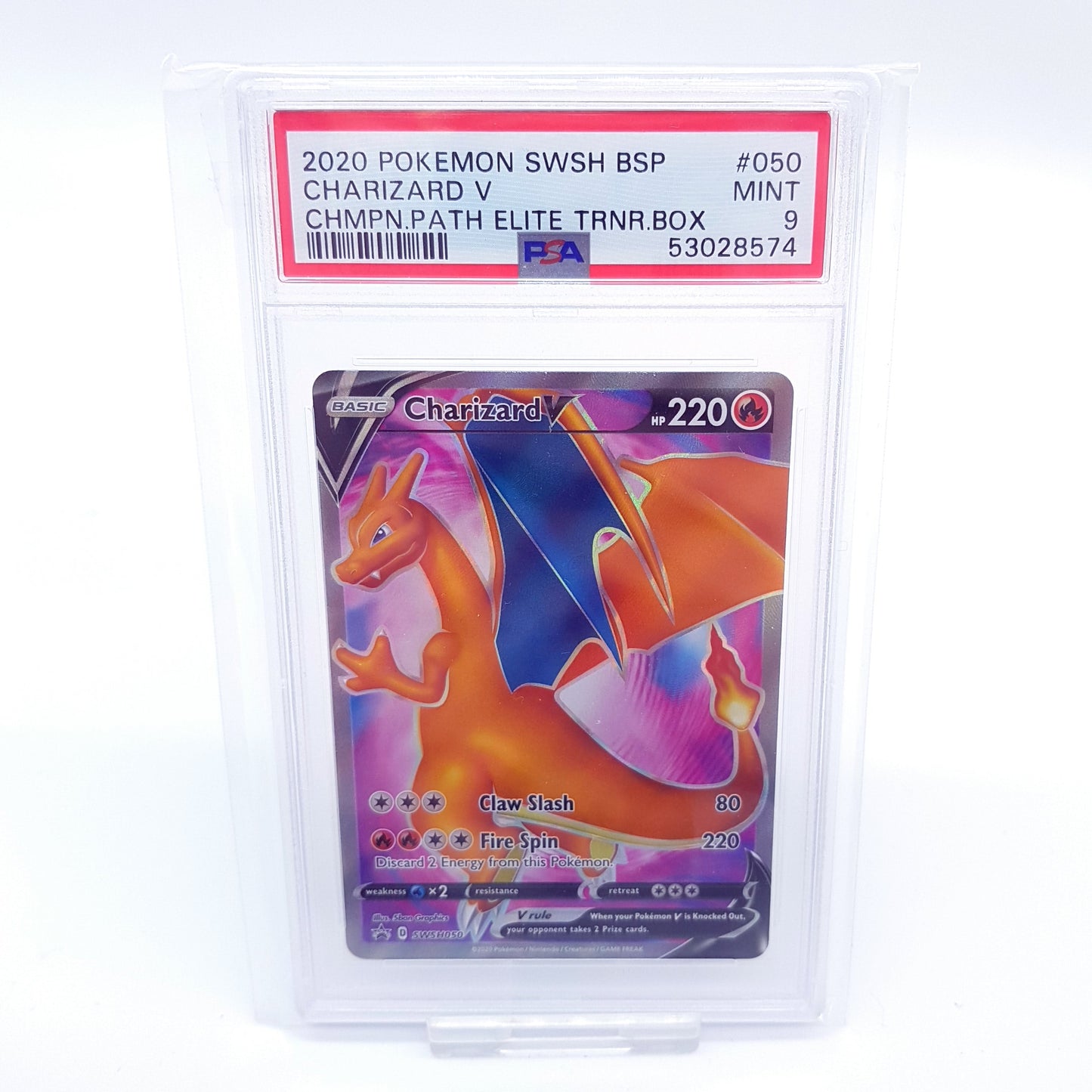 Pokemon Glurak Charizard V SWSH050 Chmpn Path Elite Trainer Box englisch PSA 9 Mint