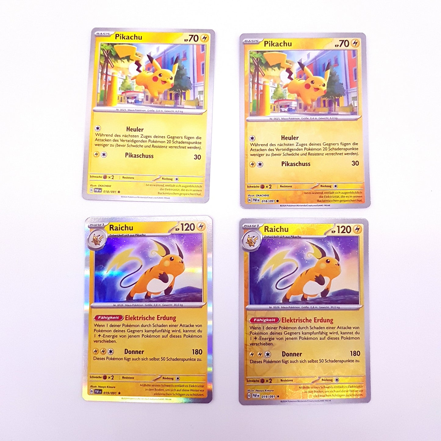 Pokemon 4 Stück Pikachu 018/091 Raichu 019/091 reverse & Holo - mint - deutsch