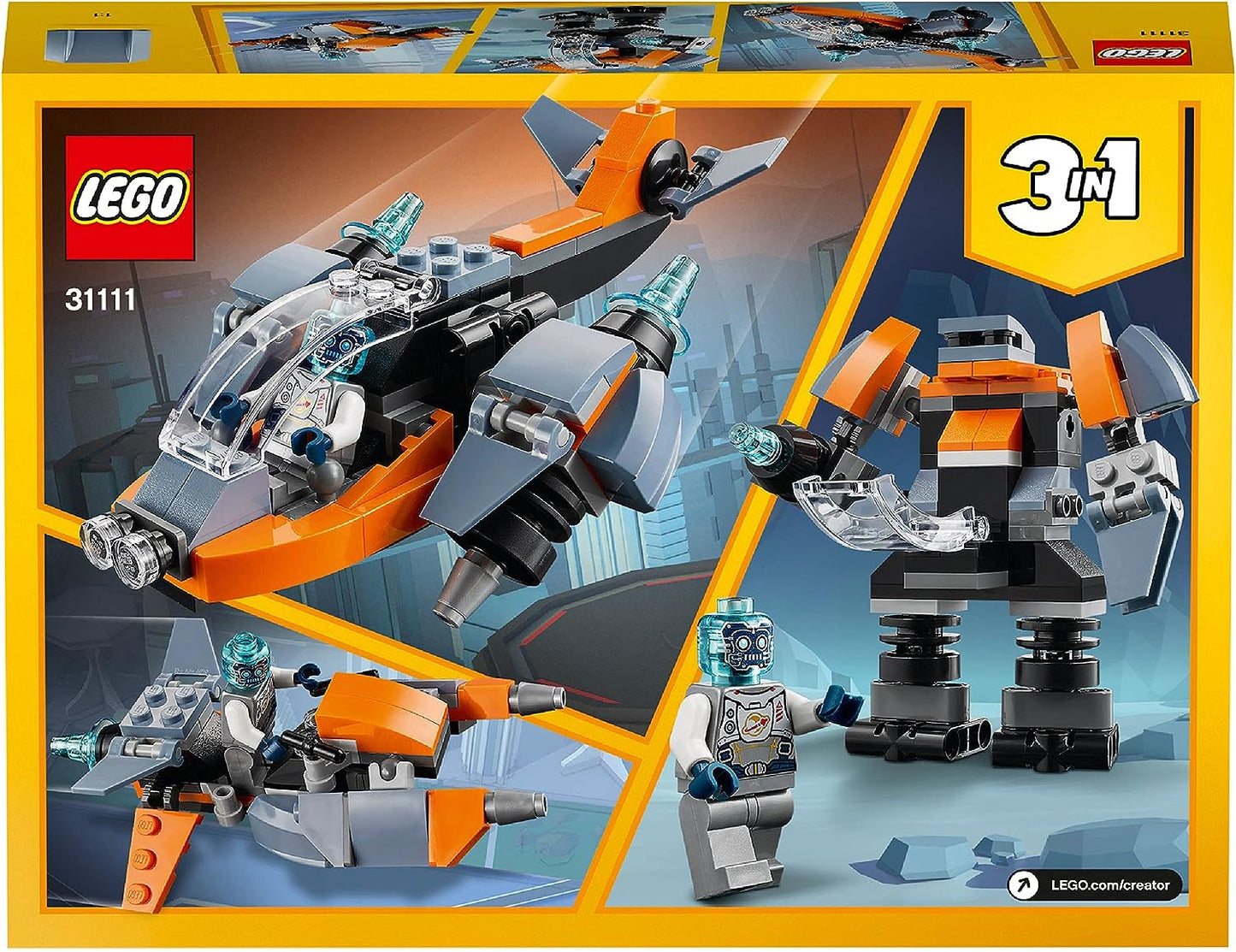 LEGO 31111 Creator 3-in-1 Cyber-Drohne - Cyber-Mech - Hoverbike Roboter Minifigur