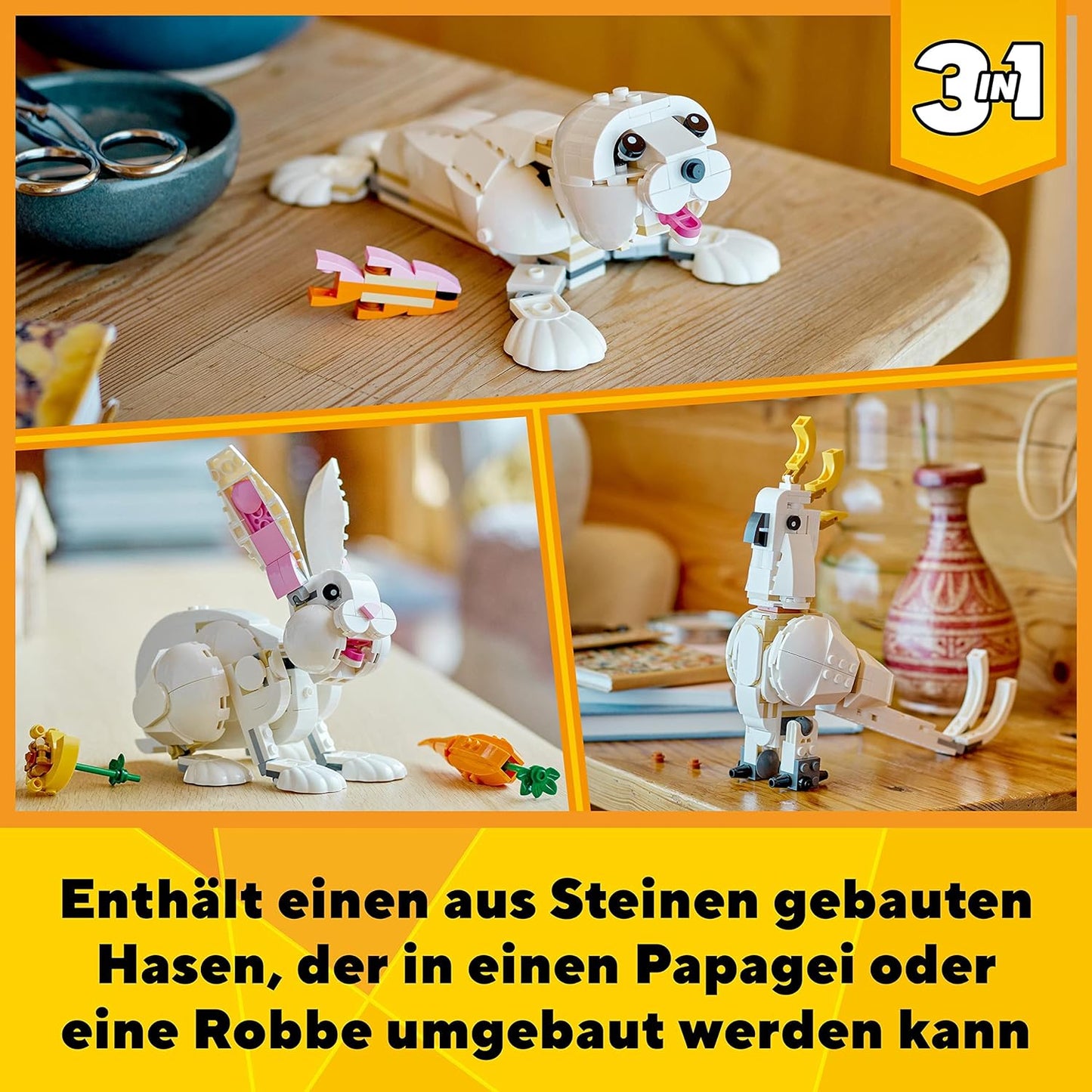 LEGO Creator 31133 3in1 Tierspielzeug Hase Papagei Robbe - NEU OVP