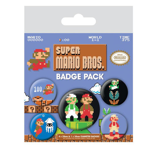 Super Mario Bros: Retro Badge Pack Pin Set Buttons