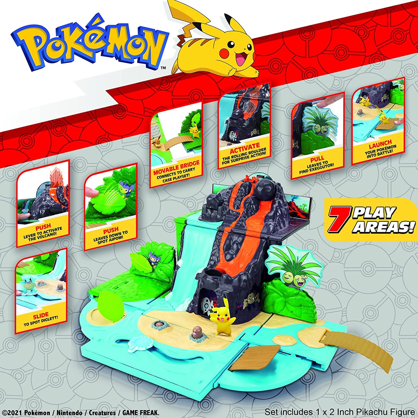 Pokemon Spielset Vulkan Spielwelt mit Pikachu Figur Spielzeug für Kinder