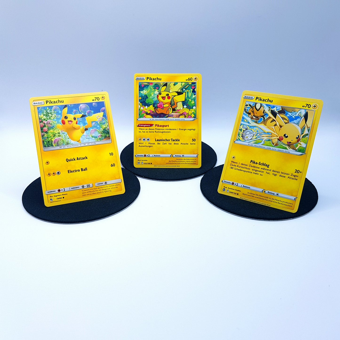 Pokemonkarten - Pikachu 19/68 049/195 052/196 - 3 Stück MINT