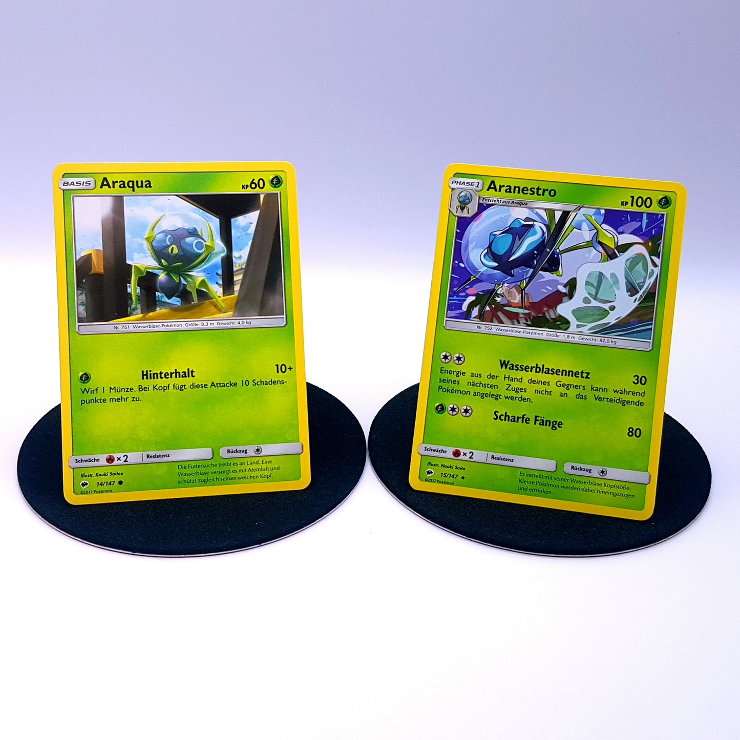 Pokemon Karten Araqua 14/147 Aranestro 15/147 Sonne & Mond 2017 mint