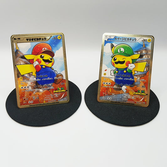 Super Mario & Luigi Pikachu Pokemon Gold Karte Deko Metall im Ultra Pro Toploader