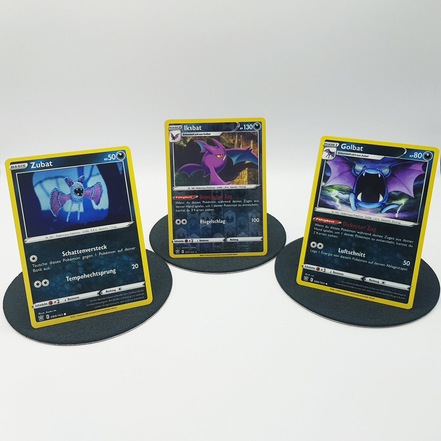 Pokemon Karte Zubat 89/163 Golbat 90/163 Iksbat 91/163 holo rare Mint DE