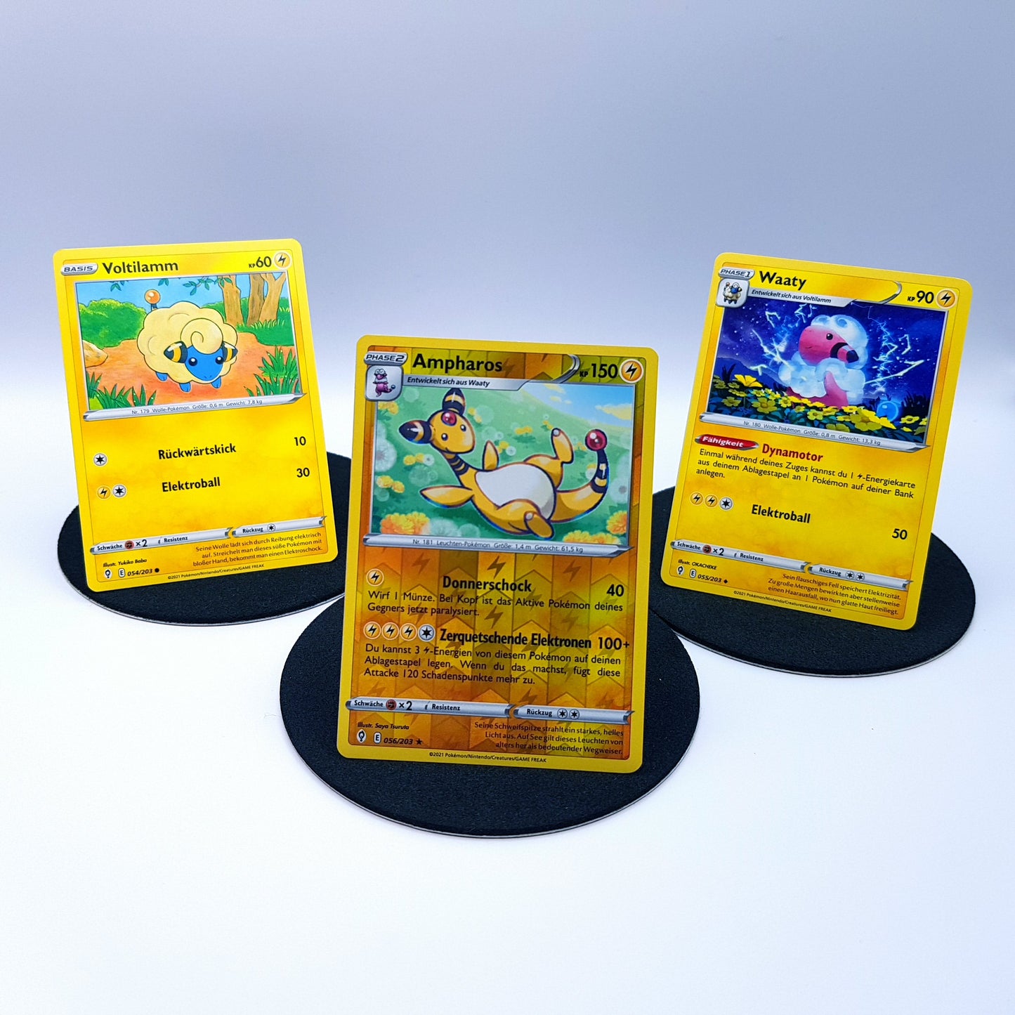 Voltilamm 054/203 Waaty 055/203 Ampharos 056/203 rare reverse holo Pokemon