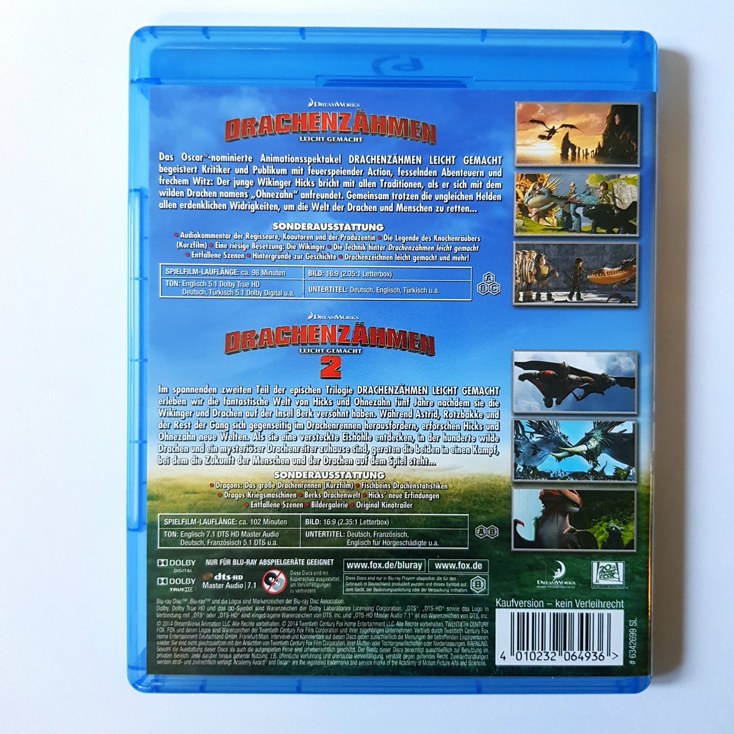 Dreamworks Drachenzähmen leicht gemacht 1 & 2 - 2 Filme Blu Ray Zustand sehr gut