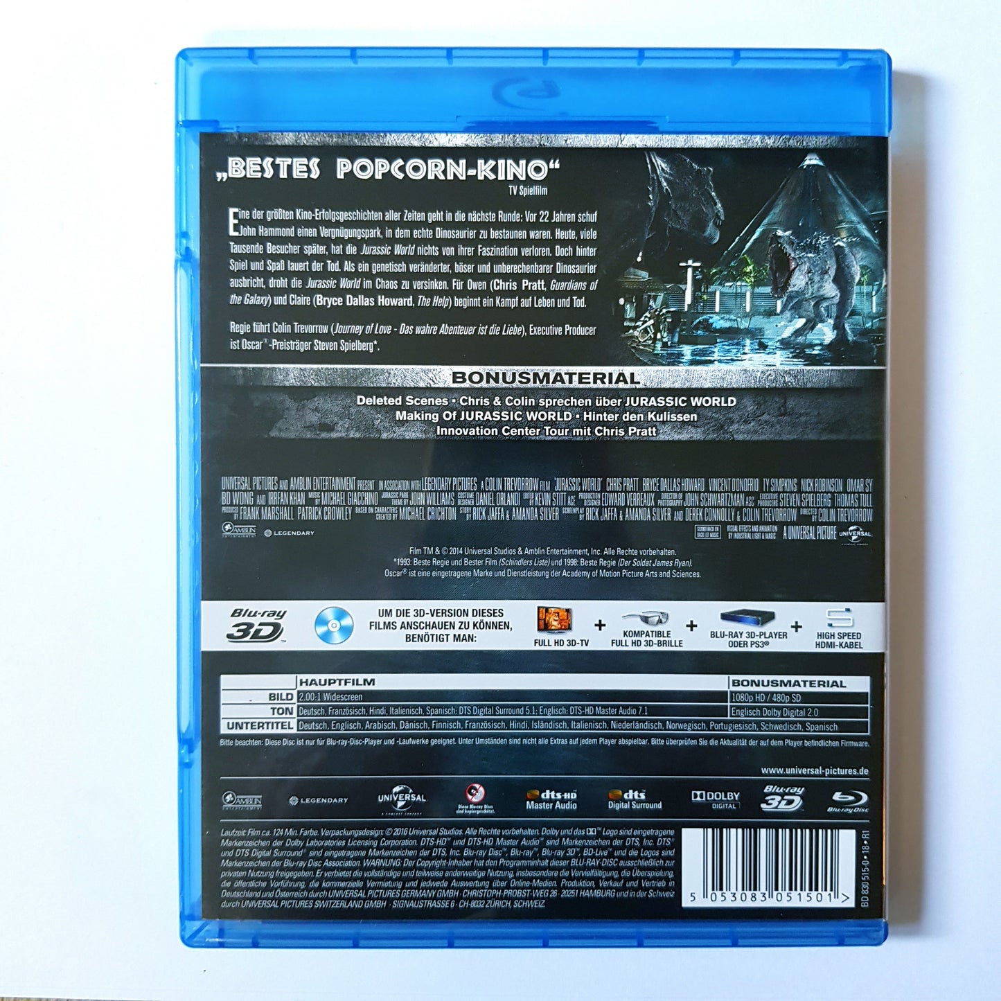 Jurassic World 3D - Chris Pratt - Blu Ray 3D + Blu Ray Zustand sehr gut