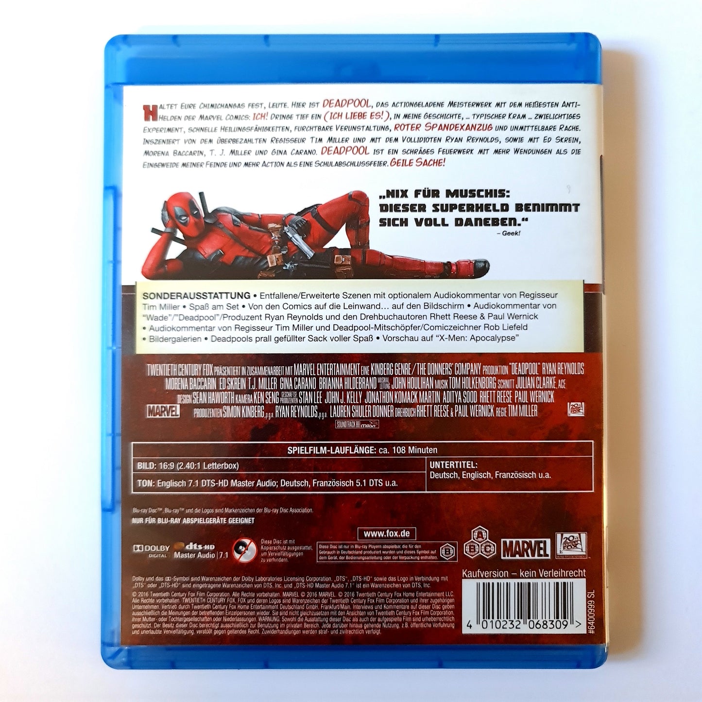 Deadpool - Ryan Reynolds - Blu Ray Zustand sehr gut