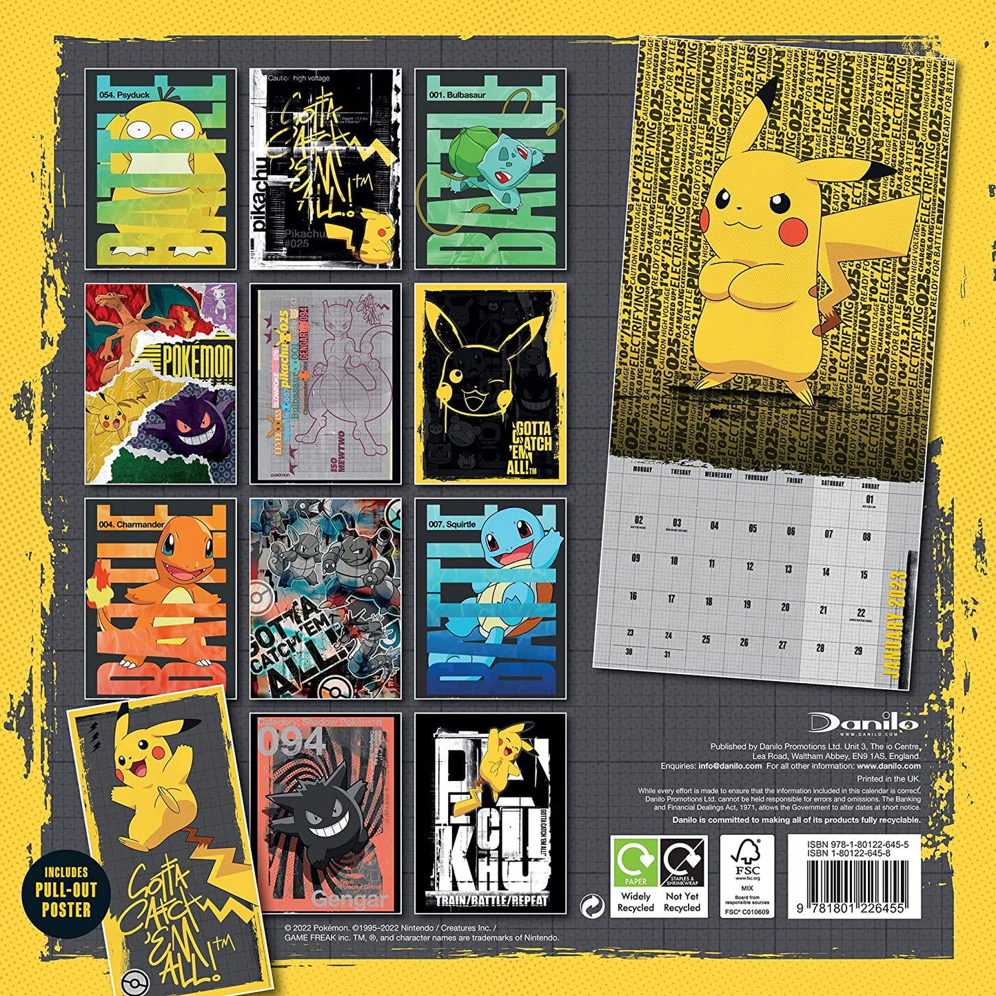 Pokemon Pikachu Wandkalender für Kinder 2023 Danilo