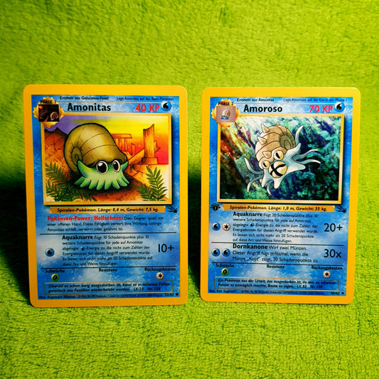 Pokemon - Amonitas 52/62 & Amoroso 40/62 - 1. Edition - Fossil Set (1999) - MINT