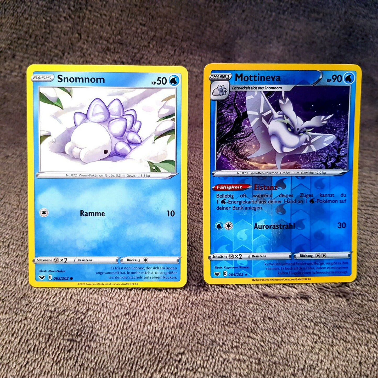 Pokemon - Snomnom 63/202 & Mottineva 64/202 - HOLO MINT deutsch