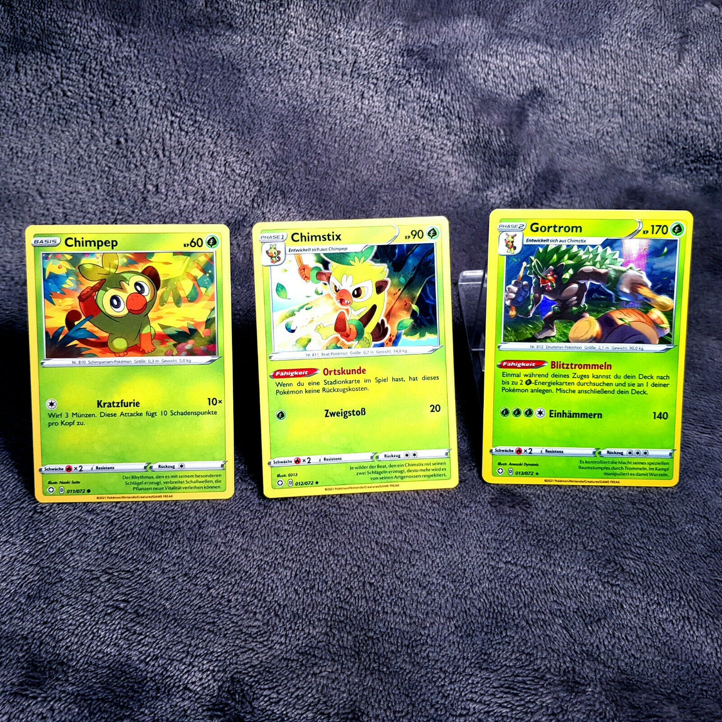 Pokemon - Chimpep 11/72 & Chimstix 12/72 & Gortrom 13/72 - HOLO - MINT