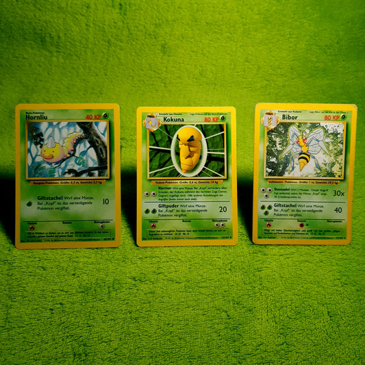 Pokemon - Hornliu 69/102 Kokuna 33/102 Bibor 17/102 - Base Set (1999) - MINT