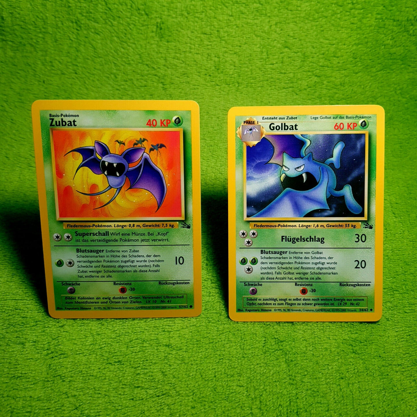 Pokemon Full Set - Zubat 57/62 & Golbat 34/62 - Fossil Set (1999) - MINT