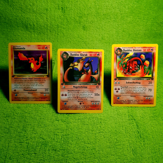 Pokemon - Glumanda 50/82 Glutexo 32/82 dunkles Glurak 21/82  - 1. Edition - MINT