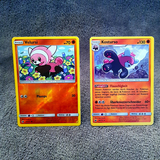 Pokemon - Velursi 55/111 Kosturso 56/111 - Sonne & Mond - HOLO MINT deutsch