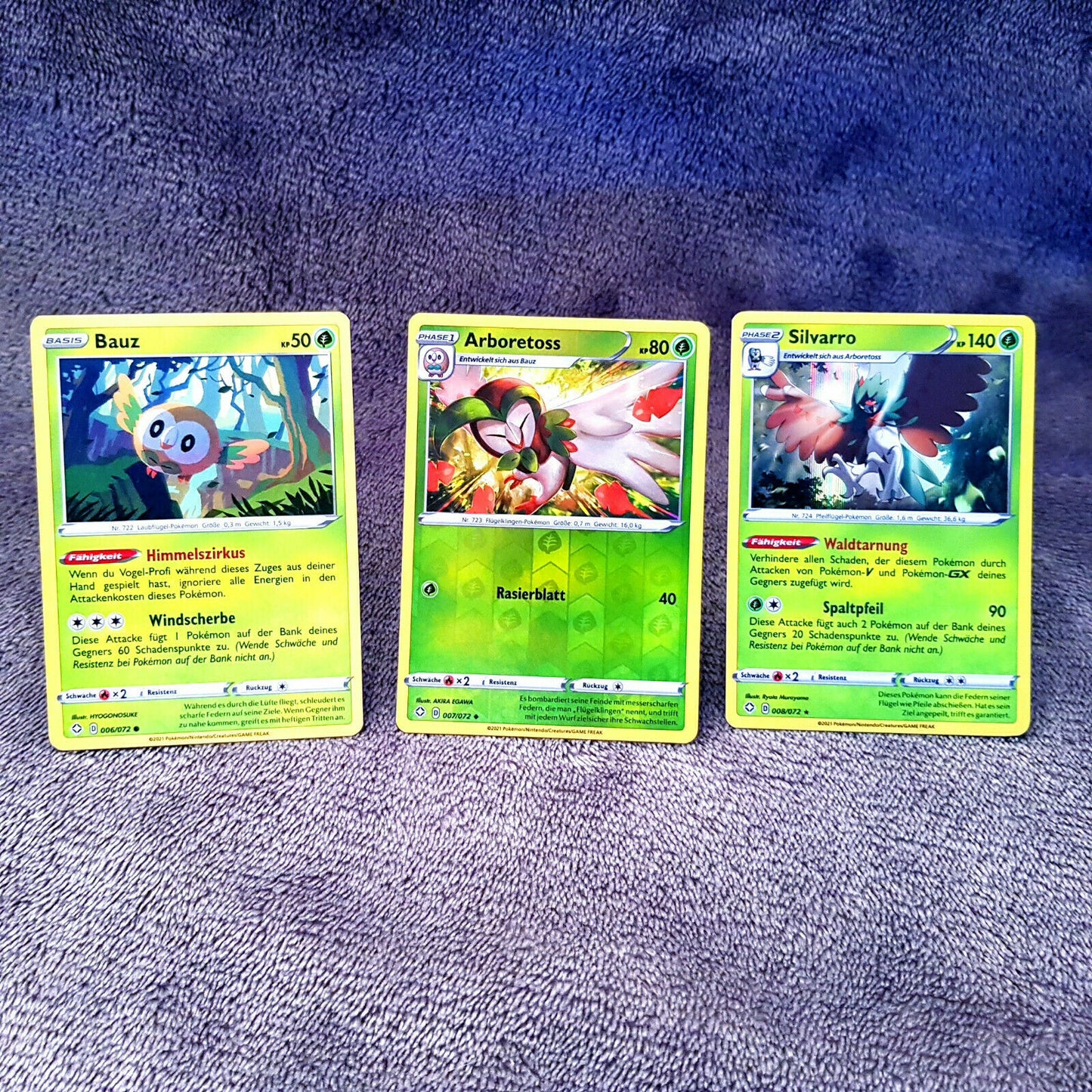 Pokemon - Bauz 6/72 & Arboretoss 7/72 & Silvarro 8/72 - HOLO - MINT