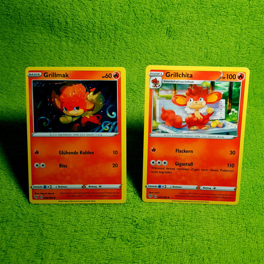 Pokemon - Grillmak 2/189 & Grillchita 27/189 - Flammende Finsternis (2020) MINT